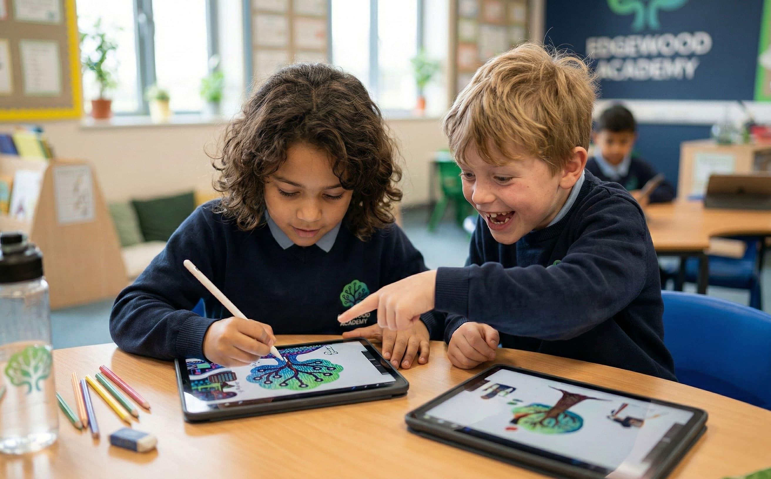 Children using iPads for creative learning